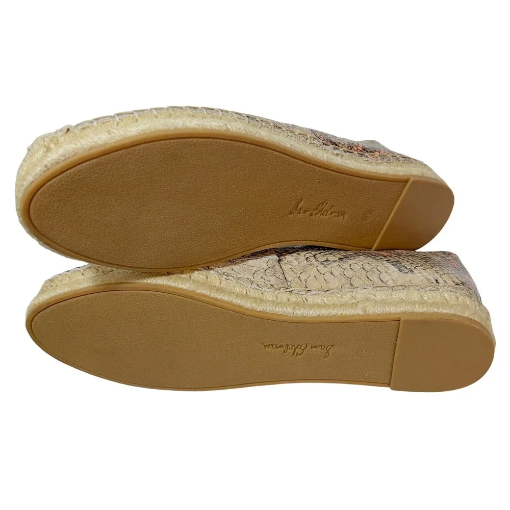 Sam Edelman Khloe Slip-On Snakeskin Mesa Nude Leather Espadrille Flats Size 10